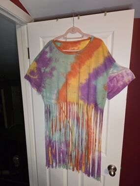 SHEIN Curve Multicolor Tie-Dye Fringe Tunic